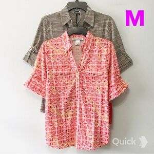 M - NWT 2 pcs Print Roll-tab 3/4 sleeves Tops